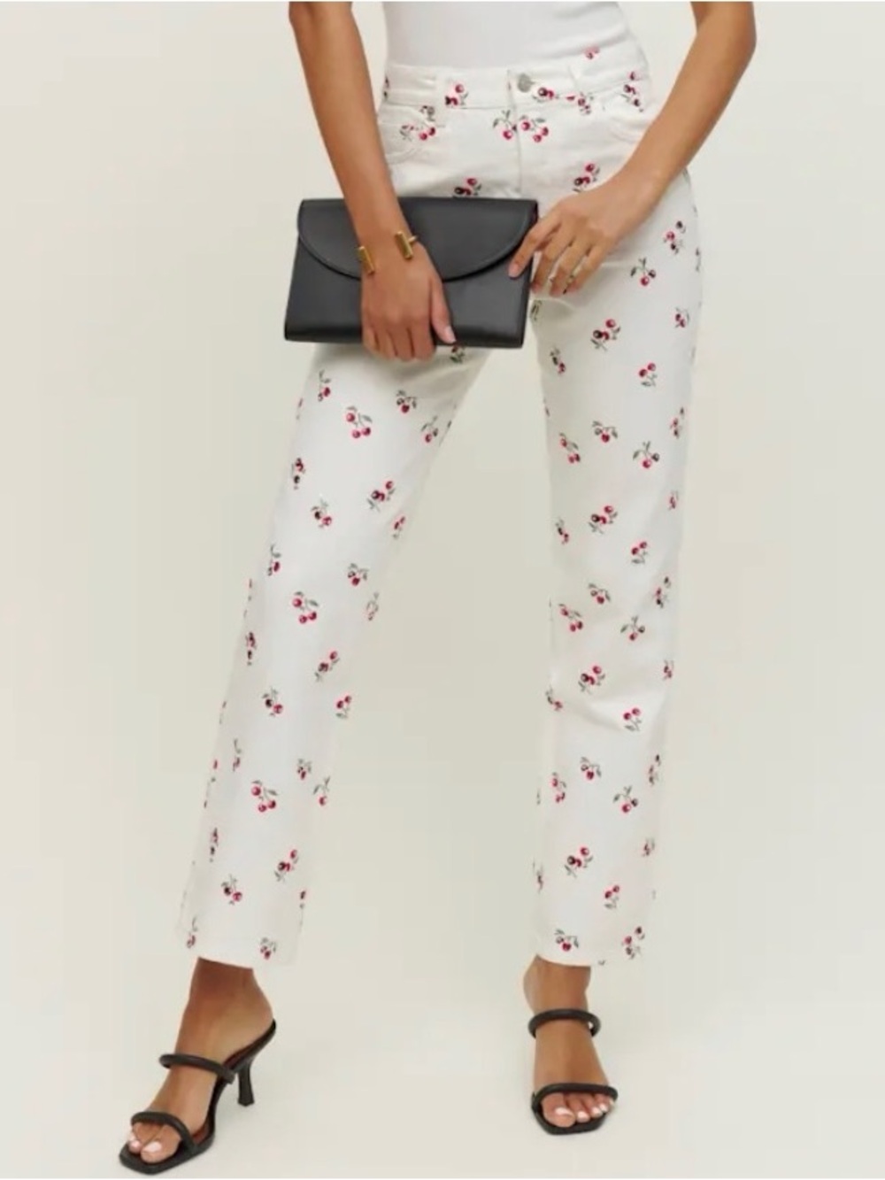 Reformation Cherries Embroidered High Rise Straight Jeans Cherry Pit - Size 27